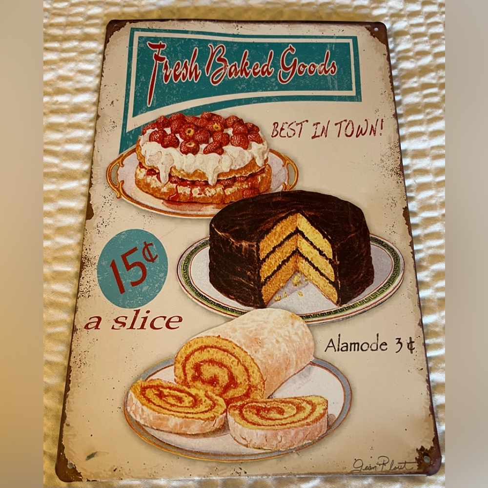 Retro Vintage Inspired Fresh Baked Goods Metal Tin Sign Plaque Nostalgic 12”X 8”